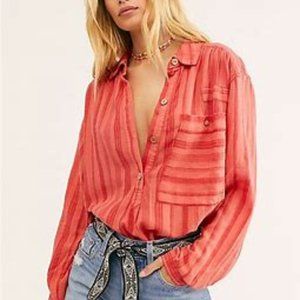 Free People Summer Breeze Coral Striped Top